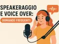 Ragazza con cuffie e microfono, testo "Speakeraggio e Voice Over: Domande Frequenti". Cos'è il voiceover?