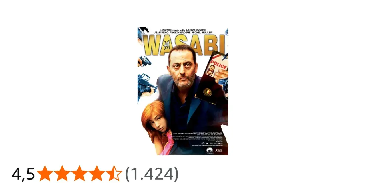 Copertina del film Wasabi con Jean Reno e Ryoko Hirosue, circondati da pistole. Valutazione 4,5 stelle.