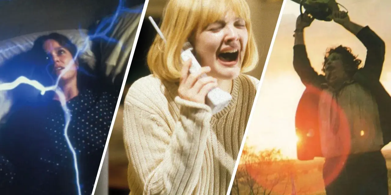 Scene da brivido: una donna terrorizzata da scariche elettriche, un'altra al telefono in preda al panico, e un uomo con una motosega. Storie vere horror di casi realmente accaduti.