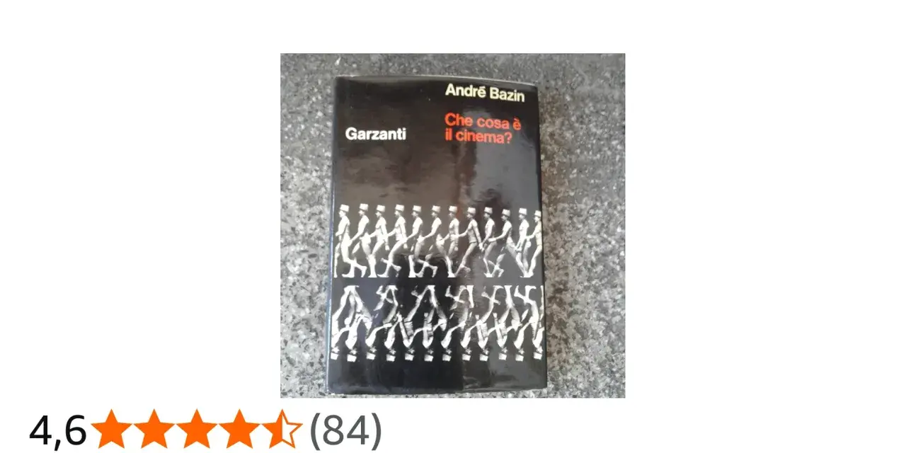 Copertina del libro "Che cosa è il cinema?" di André Bazin, con una fila di figure stilizzate che camminano.