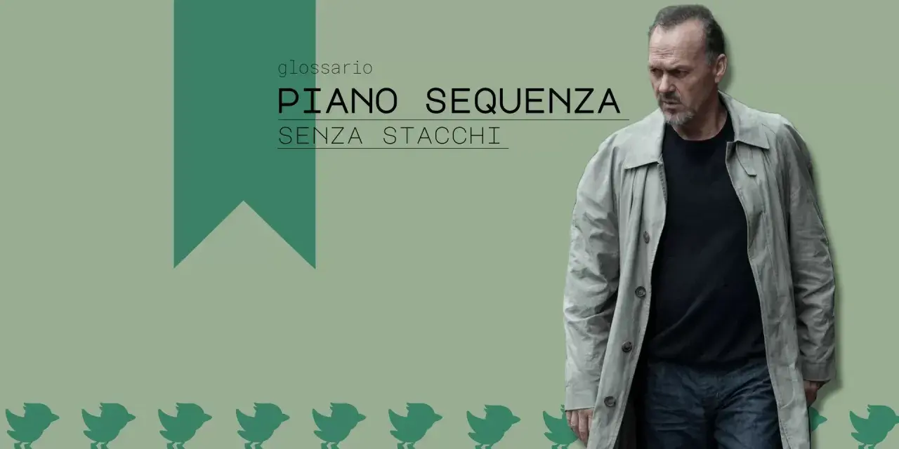 Uomo con trench e jeans, sullo sfondo la scritta "glossario PIANO SEQUENZA SENZA STACCHI".
