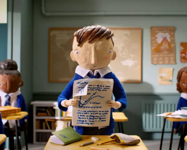 Bambini in aula con un foglio che mostra un grafico. Il cortometraggio significato è la difficoltà di apprendimento.