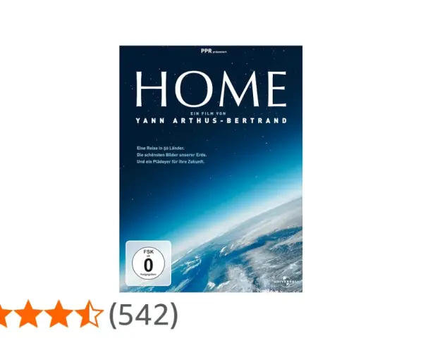 Copertina del home documentario "HOME" di Yann Arthus-Bertrand, con vista della Terra dallo spazio.