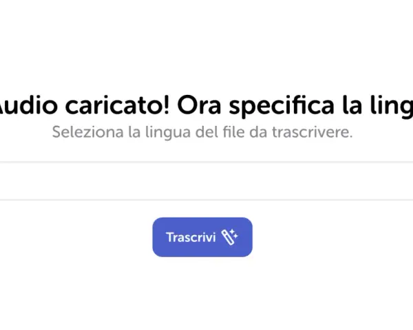 L'app per trascrivere audio ha caricato il file. Seleziona "Italiano" per procedere alla trascrizione.