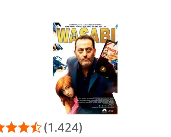 Copertina del film Wasabi con Jean Reno e Ryoko Hirosue, circondati da pistole. Valutazione 4,5 stelle.