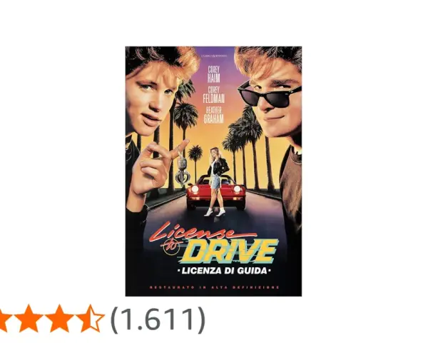 Locandina di "Licenza di guida", un film con Corey Haim e Corey Feldman, che ricorda i film tedeschi famosi per il suo stile anni '80.