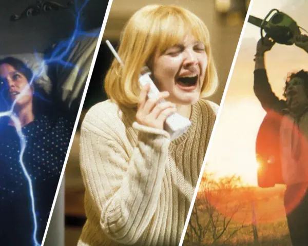 Scene da brivido: una donna terrorizzata da scariche elettriche, un'altra al telefono in preda al panico, e un uomo con una motosega. Storie vere horror di casi realmente accaduti.