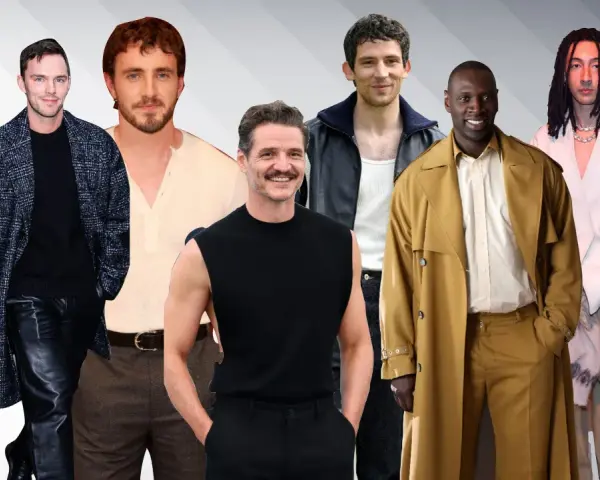 Un gruppo di attori maschili posa con look eleganti. Tra i nomi attori maschili presenti, si riconoscono volti noti del cinema.