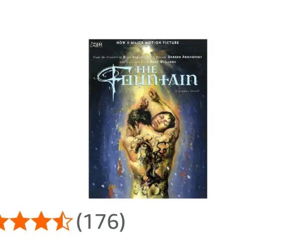Copertina del graphic novel "The Fountain", ispirato al film. Due figure abbracciate sotto una cascata di luce.