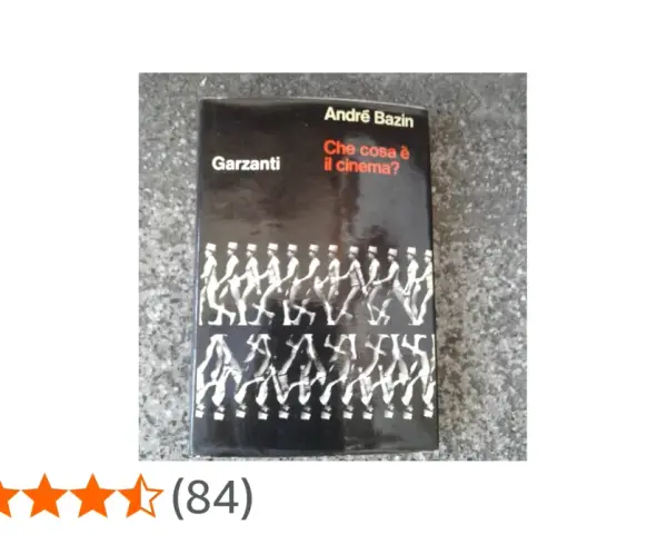Copertina del libro "Che cosa è il cinema?" di André Bazin, con una fila di figure stilizzate che camminano.