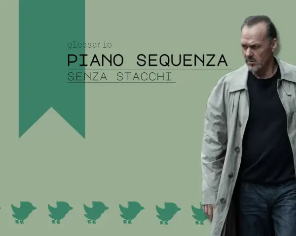 Uomo con trench e jeans, sullo sfondo la scritta "glossario PIANO SEQUENZA SENZA STACCHI".