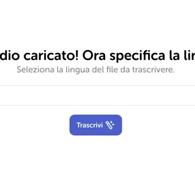 L'app per trascrivere audio ha caricato il file. Seleziona "Italiano" per procedere alla trascrizione.