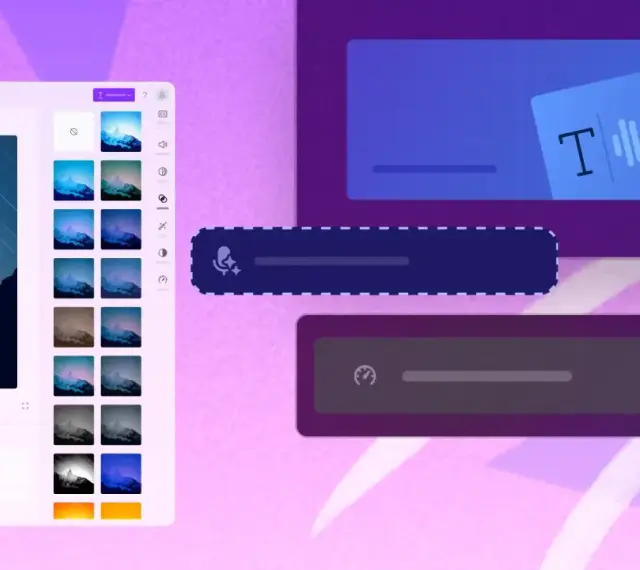 Interfaccia di editing video con opzioni per velocizzare un video, regolare audio e testo.
