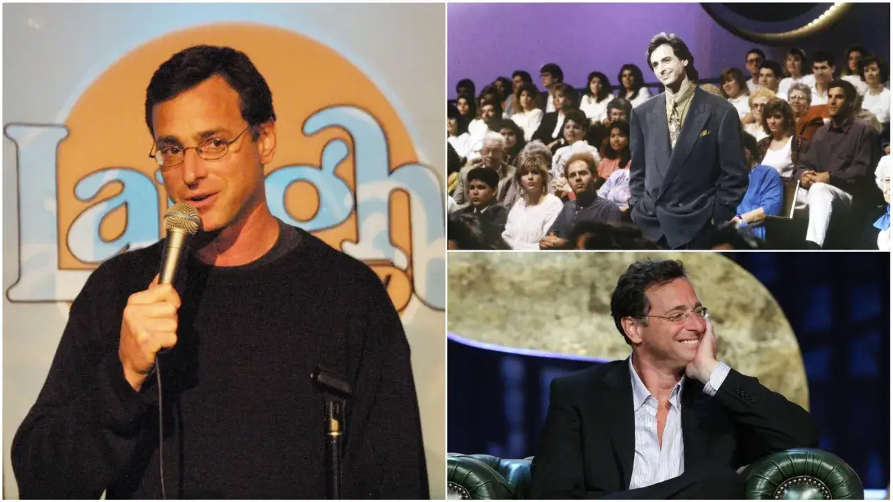 Bob Saget in diverse scene, tra cui stand-up comedy e pubblico, che ricordano i suoi film e programmi TV.