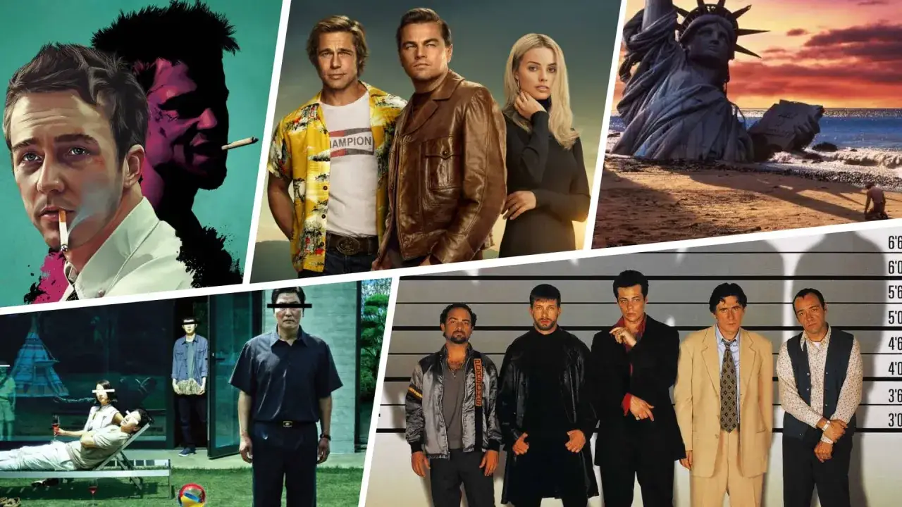 Scene da film con colpi di scena inaspettati: Fight Club, Once Upon a Time in Hollywood, Planet of the Apes, Parasite, I Soliti Sospetti.
