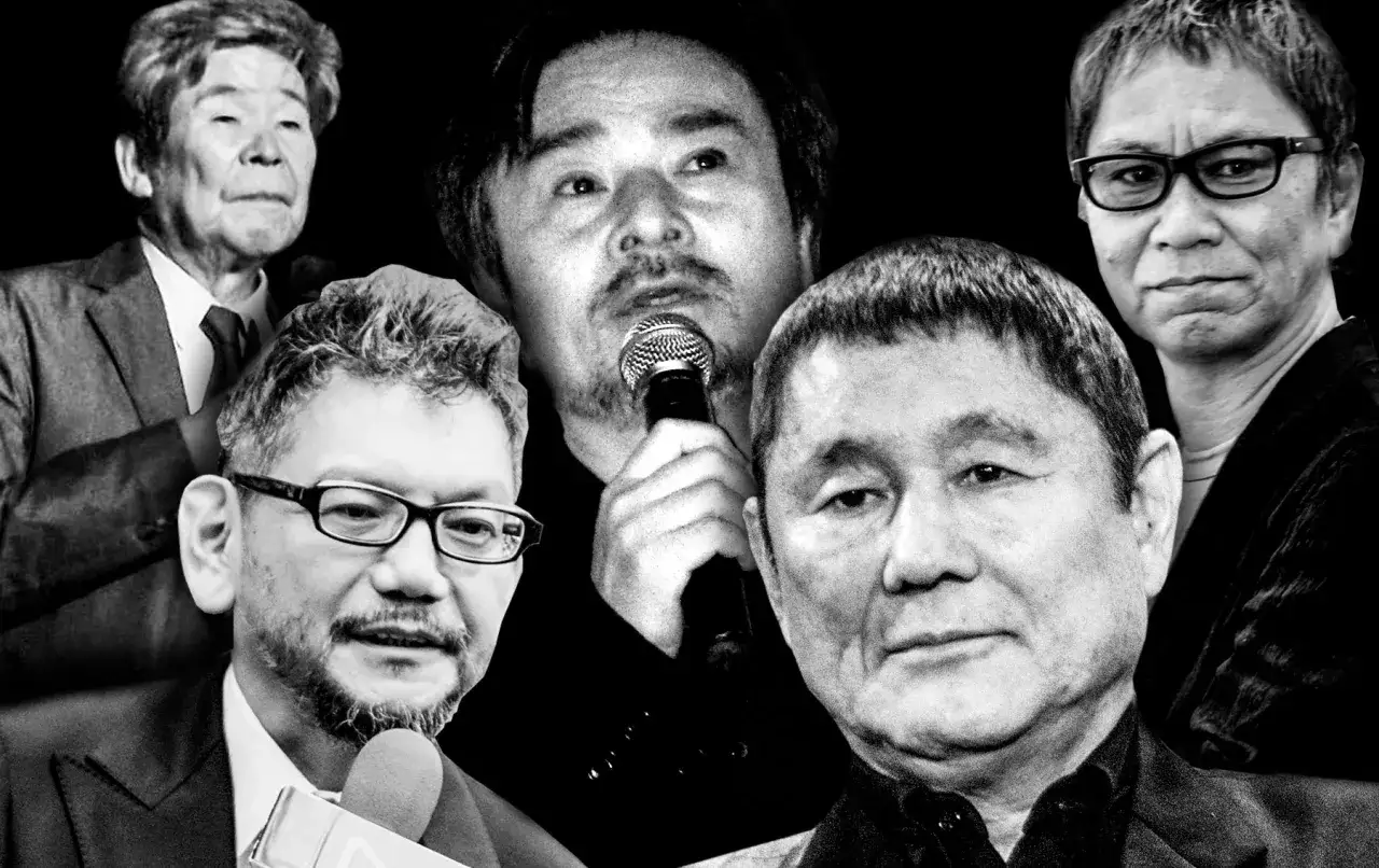 Volti di registi e attori iconici, un omaggio ai film giapponesi famosi.